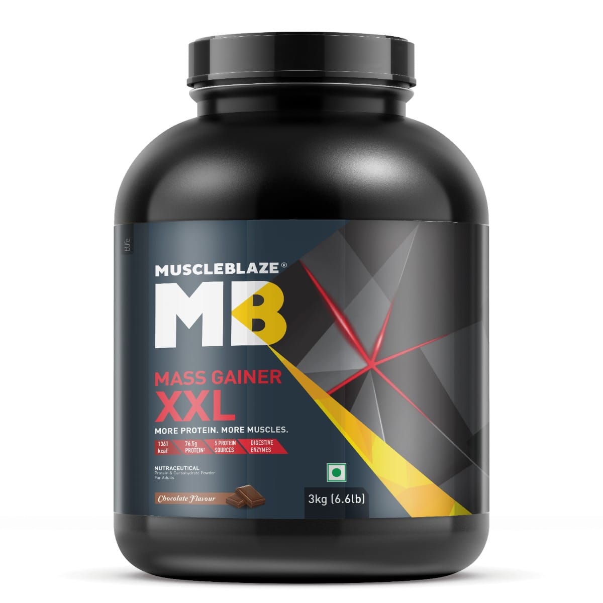 

MuscleBlaze Mass Gainer XXL | With Complex Carbs | High Protein & Digestive Enzymes (Chocolate, 3kg / 6.6lbs, 30 Servings)