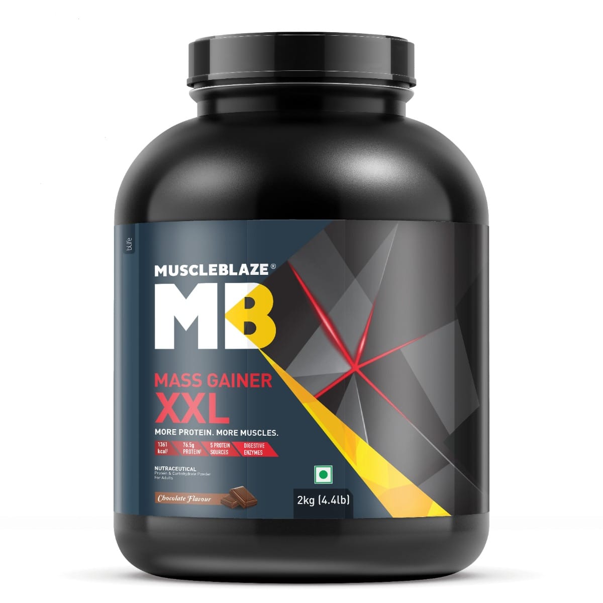 

MuscleBlaze Mass Gainer XXL | With Complex Carbs | High Protein & Digestive Enzymes (Chocolate, 2kg / 4.4lbs, 20 Servings)