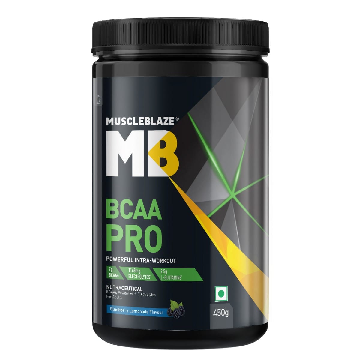 MuscleBlaze BCAA Pro Powder, Powerful Intra Workout | With 7g BCAAs, 1168mg Electrolytes & 2.5g Glutamine (450g, 30 Servings)