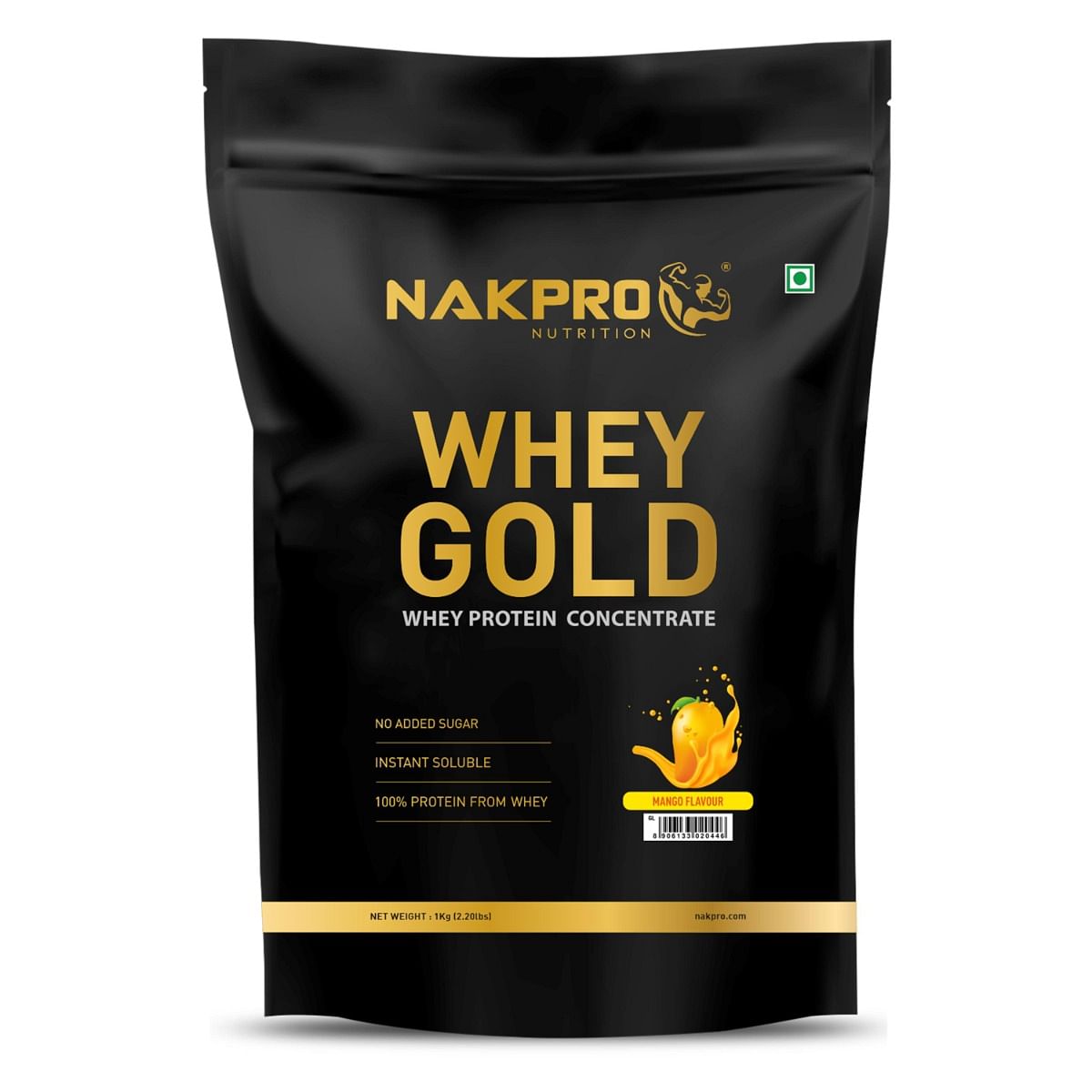 

NAKPRO Gold Whey Protein Concentrate 1kg Mango | 25.5g Protein, 5.6g BCAA | Trustified Certified 100% Authentic Supplement Powder & No Adulteration...