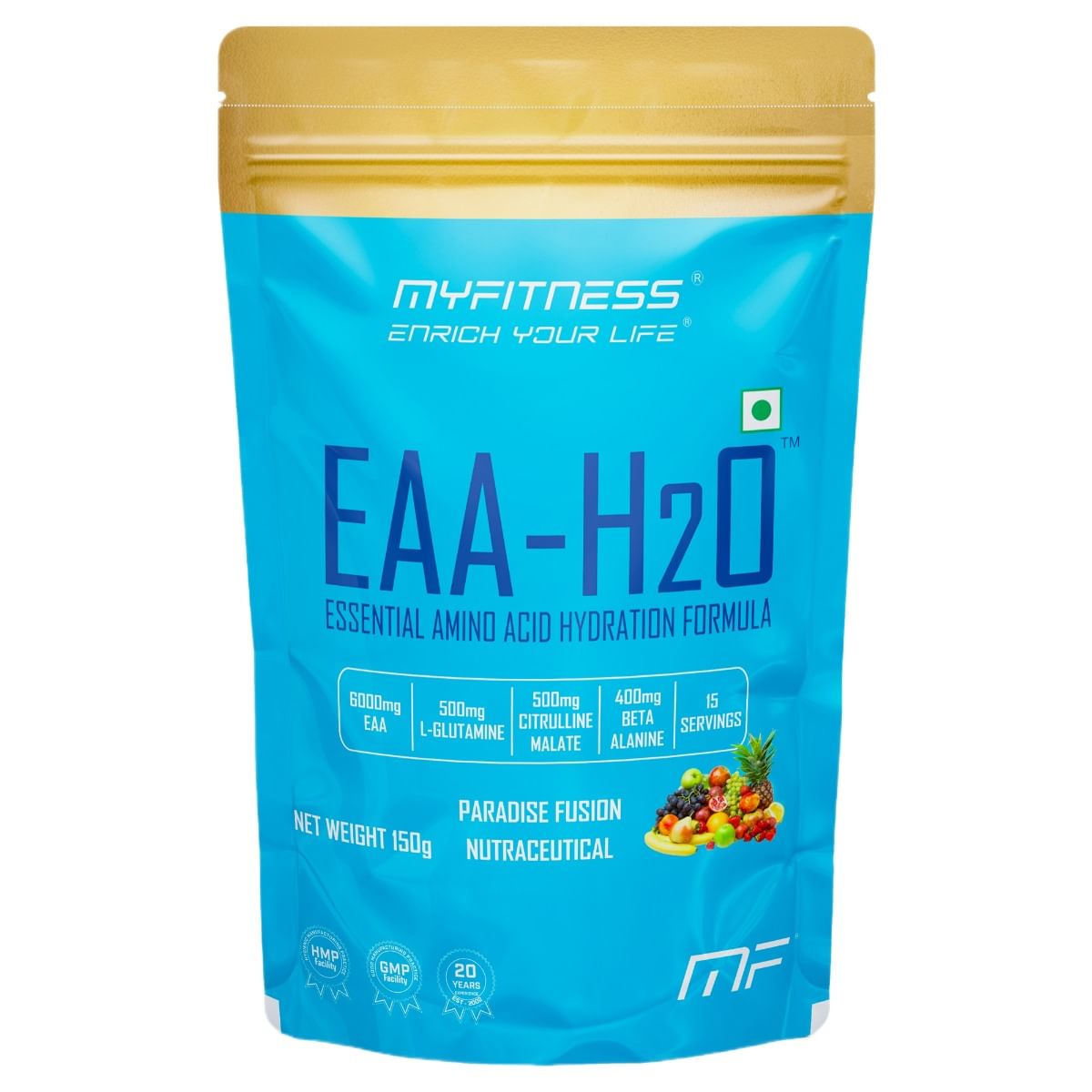 

MYFITNESS EAA H2O | 6000mg EAA | 850mg Electrolyte Blend | 500mg L-Glutamine | 500mg Citrulline Malate | 400mg Beta Alanine | 200mg Taurine | EAA S...
