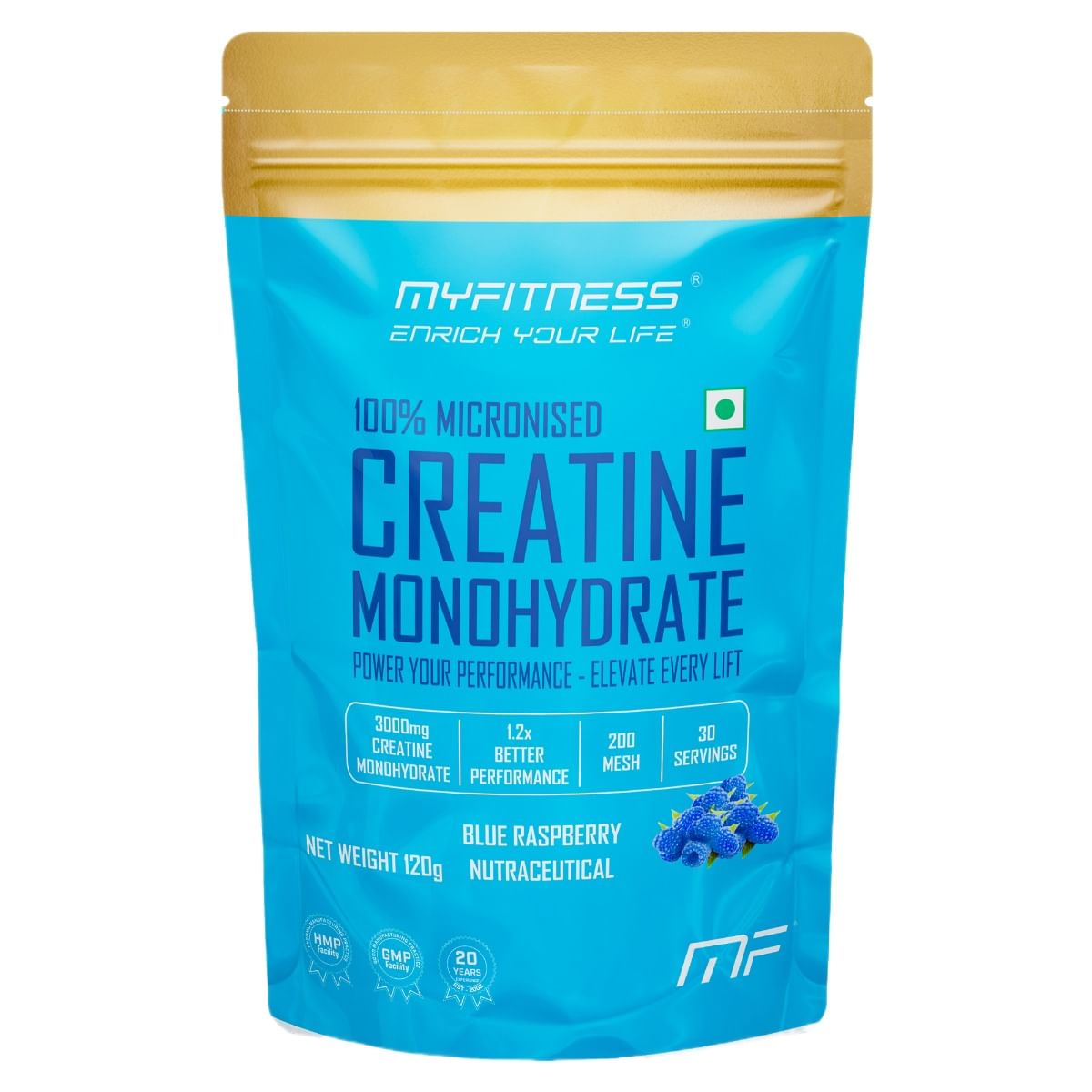 

MYFITNESS 100% MICRONIZED CREATINE MONOHYDRATE| 30 SERVINGS | 120g |WITH ADDED ELECTROLYTES | BLUE RASPBERRY