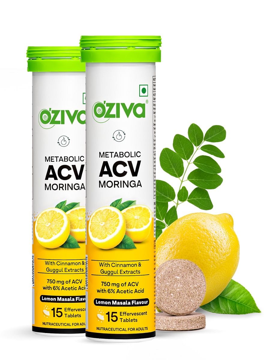 

OZiva ACV Moringa for Weight Loss, 3-in-1 Fat Oxidation Formula, Lemon Masala,30 fizzy tabs (pack of 2)