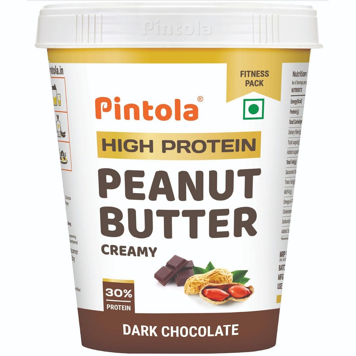 

Pintola HIGH Protein Peanut Butter Dark Chocolate | 30% Protein | High Fibre | NO Salt | Non GMO, Naturally Gluten Free, Zero Cholesterol | Creamy,...