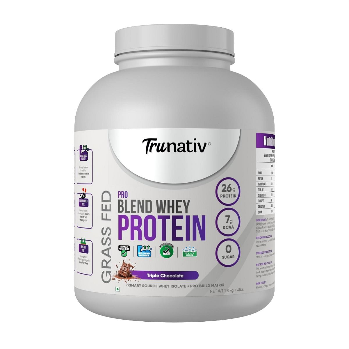 

Trunativ Pro Blend Whey Protein Isolate for Workout Vegetarian, 26g Protein, Triple Chocolate Sugar Free, Gluten free with Enzymes for Digestion, M...