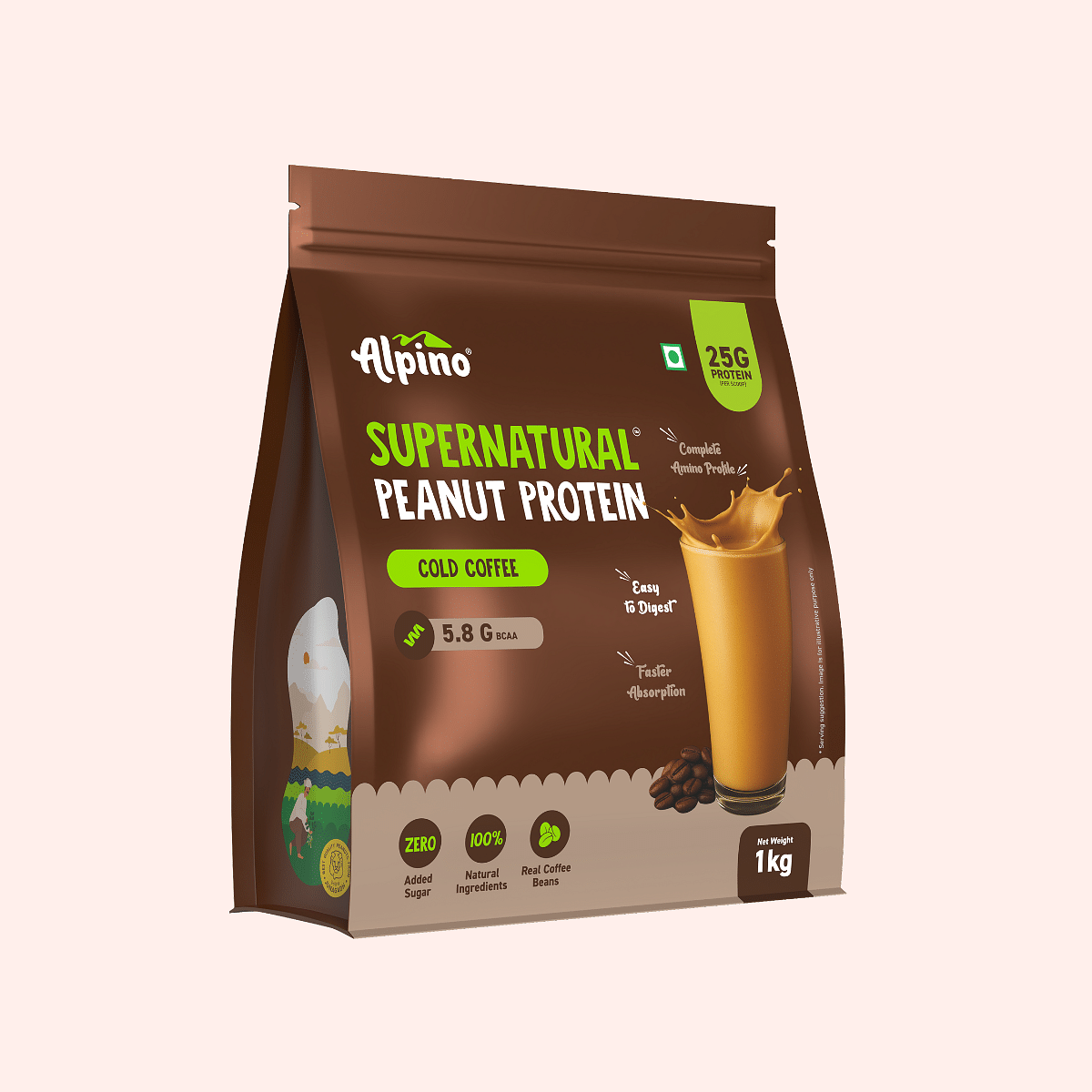 

Alpino Supernatural Peanut Protein Powder Cold Coffee 1kg - 25g Plant Based Protein, 5.8g BCAAs, Real Coffee Beans, Vegan