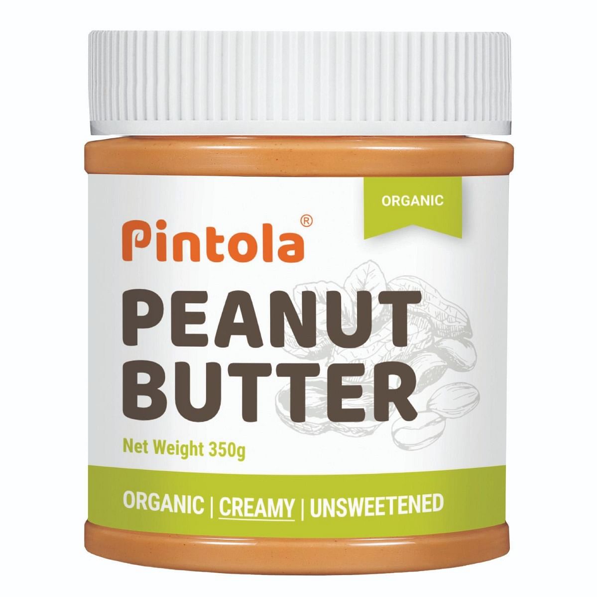 

Pintola Organic Peanut Butter High in protein & fiber | Naturally Gluten-Free, Zero Added Sugar, Zero Cholestrol |Unsweetened, Creamy, 350g