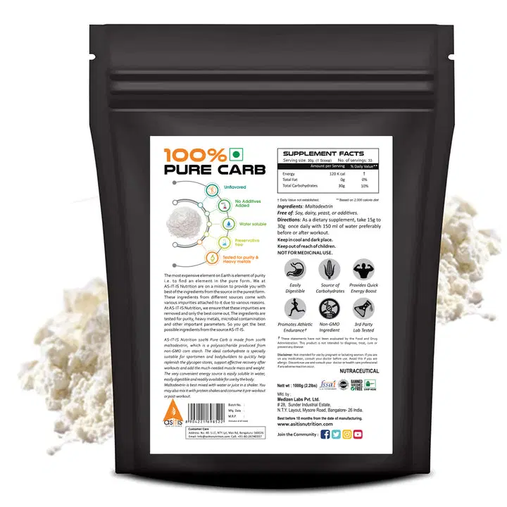 ASITIS Nutrition 100 Pure Carb Carbohydrates for Weight Gain Lab Tested Unflavoured