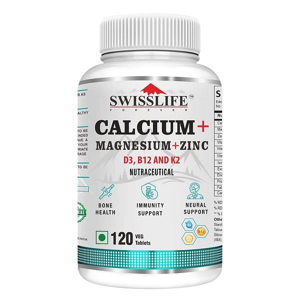 

SwissLife Forever Calcium Magnesium & Zinc with Vitamin D3, Calcium Supplement for Women and Men, For Bone Health & Joint Support - 120 Tablets