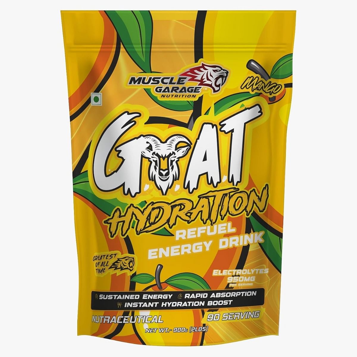 

Muscle Garage GOAT | Instant Energy, Electrolytes & Rehydration Support| 900g | 90 Servings Mango
