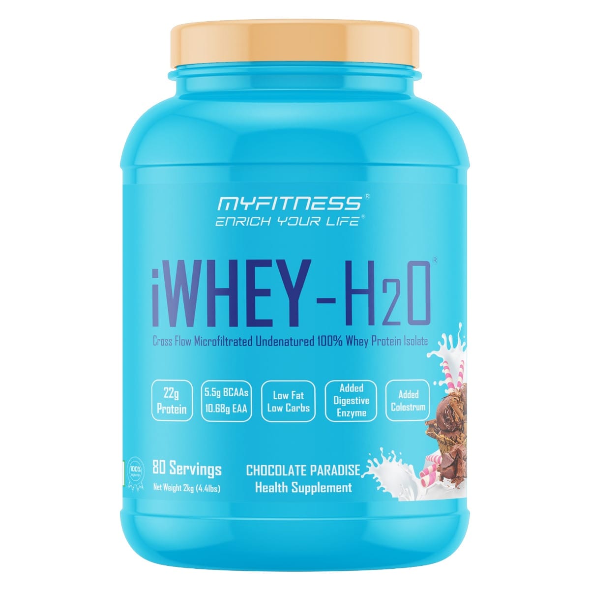 

MYFITNESS ® iWHEY- H2O 80 Servings|Whey Protein Isolate| 88% Premium Whey Protein Isolate Per Serving|5.5g BCAA| 10.68g EAA| Added Digestive Enzyme...