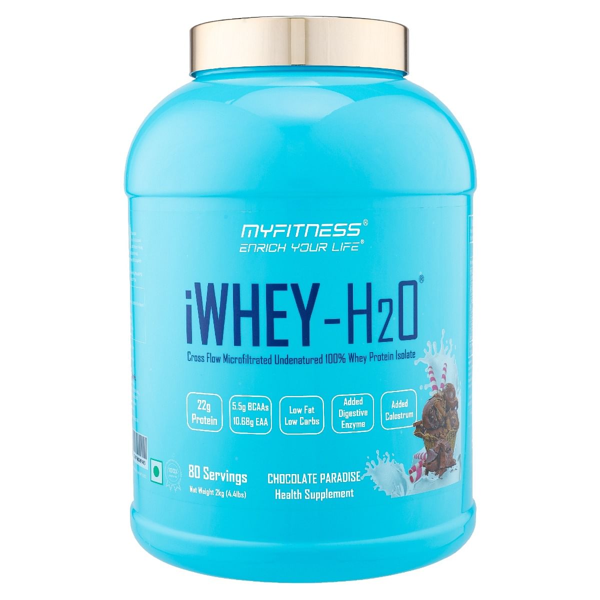 

MYFITNESS ® iWHEY- H2O 80 Servings|Whey Protein Isolate| 88% Premium Whey Protein Isolate Per Serving|5.5g BCAA| 10.68g EAA| Added Digestive Enzyme...