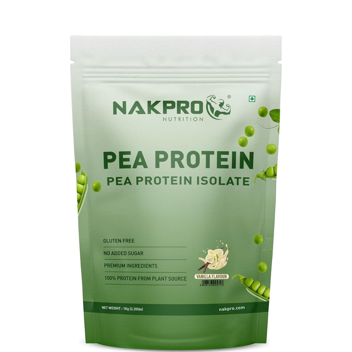 NAKPRO 100% Pea Protein Isolate, Vanilla - 1kg | 26g Protein, 4.9g BCAA