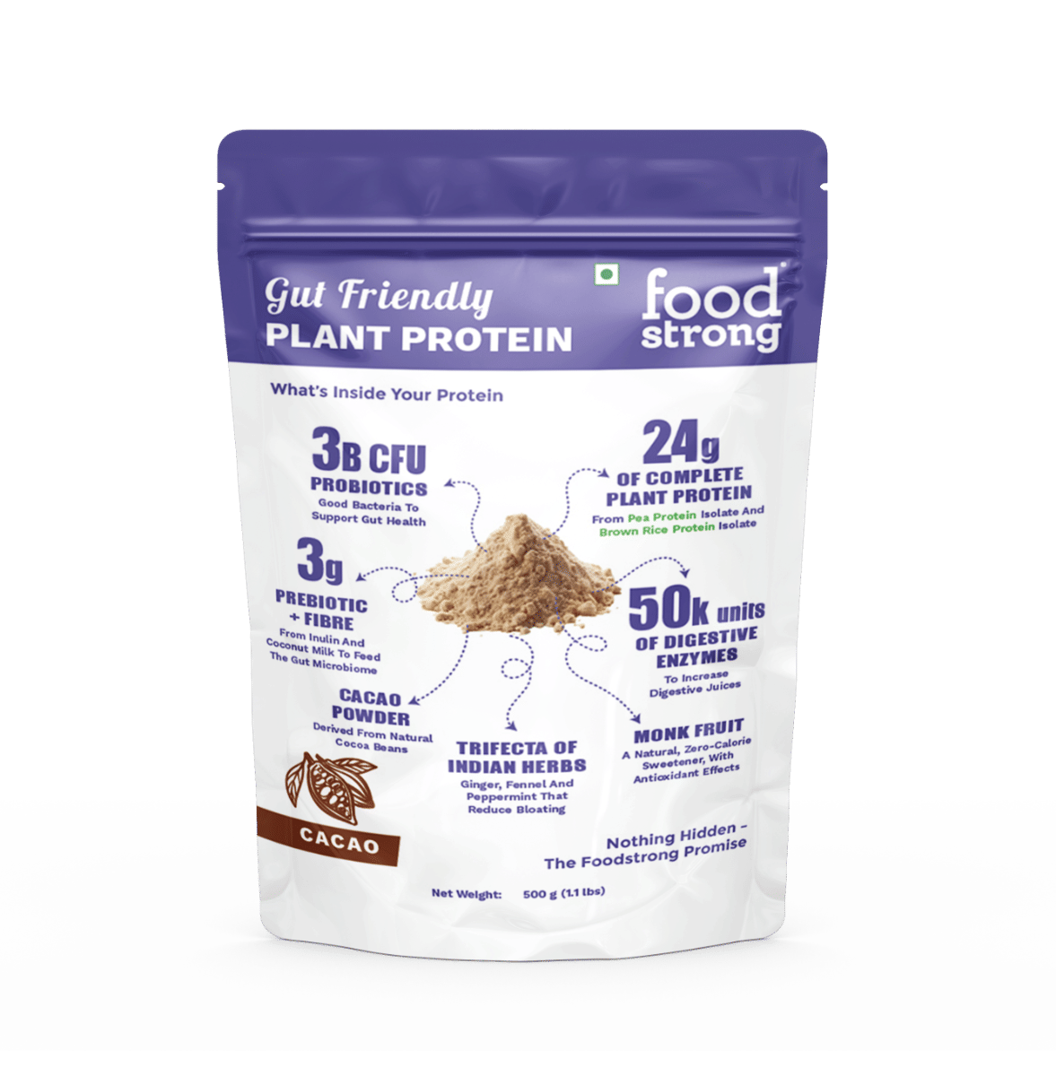 Foodstrong Gut Friendly Plant Protein | 24g Complete Plant Protein with Probiotics, Digestive Enzymes, Prebiotics & Indian Herbs | Vegan | No Sugar | 500g-image-22