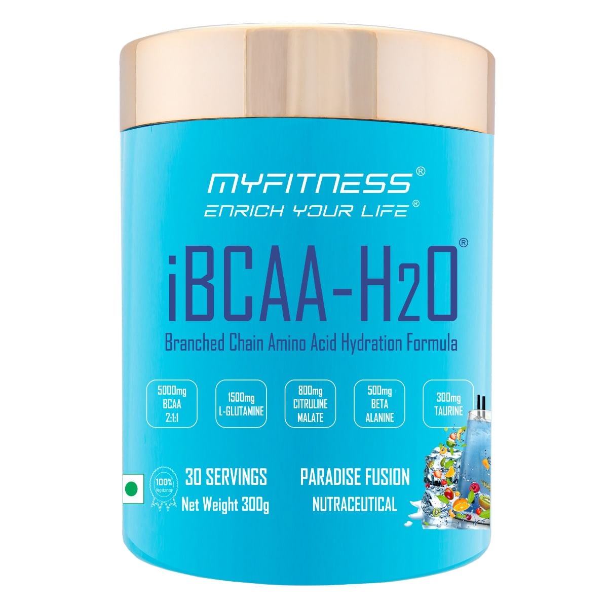 

MYFITNESS ® iBCAA-H2O BCAA 30 Servings|5000mg BCAA 2:1:1| 1500mg L-Glutamine|800mg Citruline Malate| 500mg Beta Alanine|300mg Taurine| 850mg Electr...