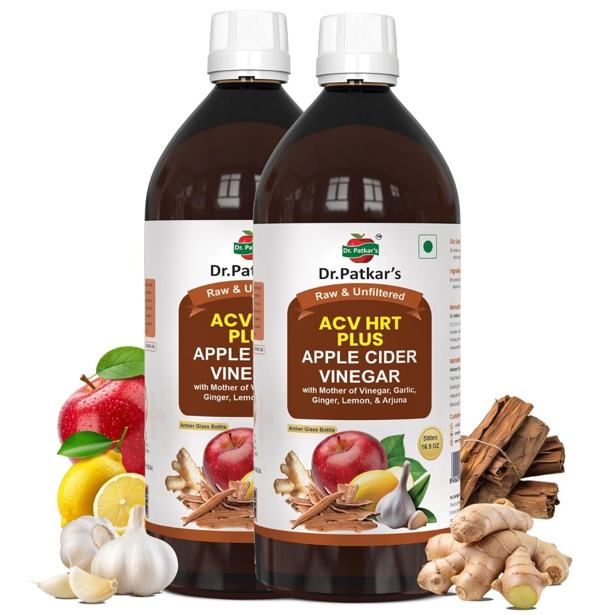 

Dr. Patkar's Apple Cider Vinegar with Ginger, Garlic, Lemon & Arjuna (ACV HRT PLUS) + Formula Morning Detox Tonic Heart, Immunity & Digestion Suppo...