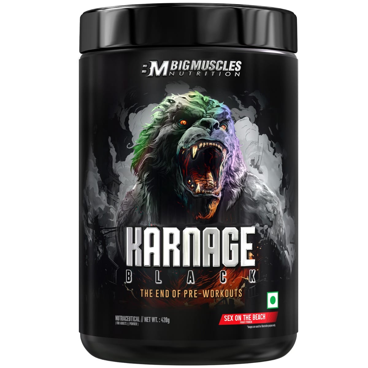 

Bigmuscles Nutrition Karnage Black Preworkout | Massive Pump | Laser Focus | Explosive Energy | Gorilla Power | No Itching | With Nitrosigine - [Se...