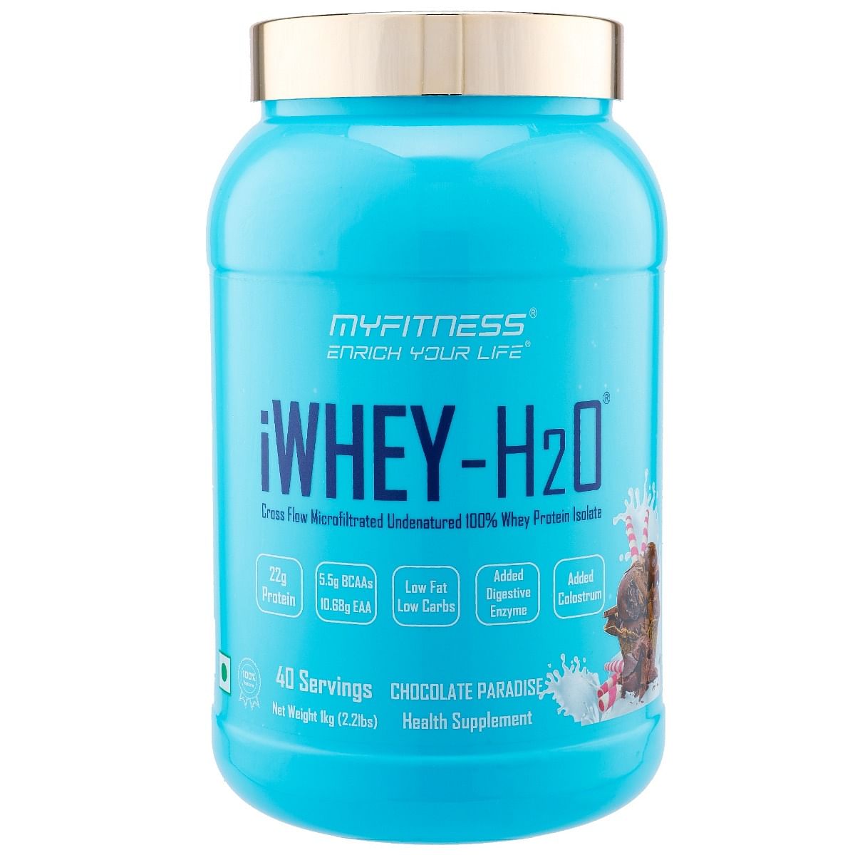 

MYFITNESS ® iWHEY- H2O 40 Servings|Whey Protein Isolate| 88% Premium Whey Protein Isolate Per Serving|5.5g BCAA| 10.68g EAA| Added Digestive Enzyme...
