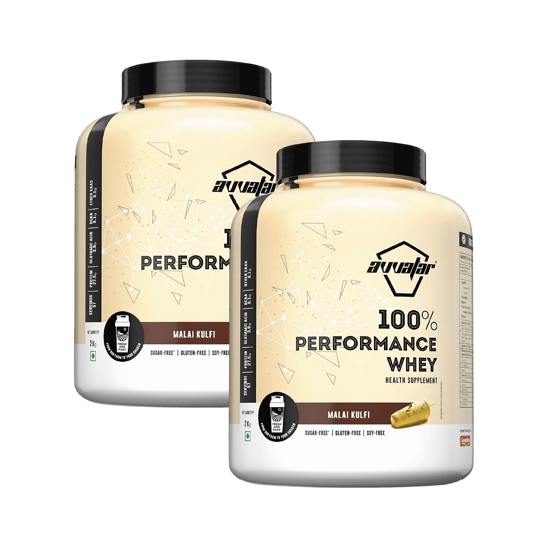 

Avvatar Performance Whey Protein | 2Kg | Malai Kulfi Flavour | 27.5G Protein | 57 Servings Pack Of 2