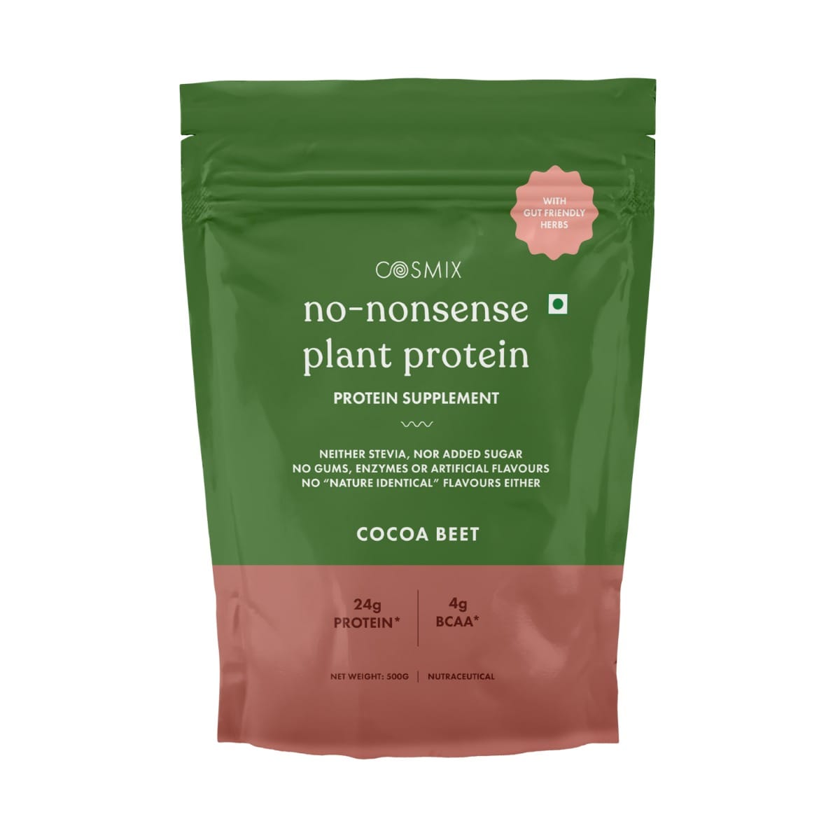 

Cosmix No-Nonsense Plant Protein | 24 Protein/Serve, 500g Pouch | Cocoa Beet | Plant Based Protein, Pea & Rice Isolate | Clean, Easy to Digest | Al...