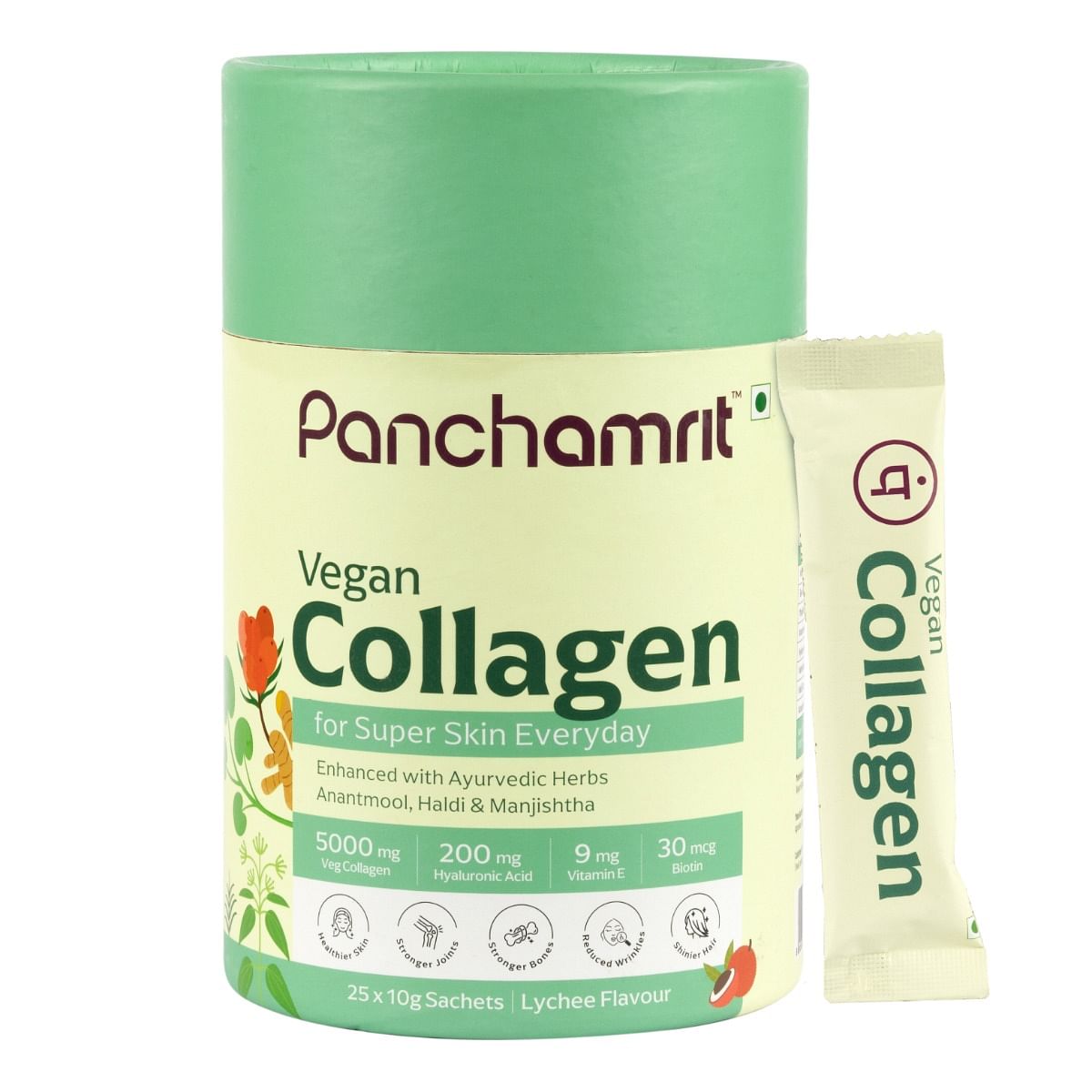 

Panchamrit Vegan Collagen Supplement 25*10g Sachet(Litchi), Boosts Skin Elasticity, Youthful & Radiant Skin,Strong Bones & Joints,Anti Wrinkle, Col...