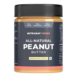 Nutrabay Foods All-Natural Peanut Butter (Crunchy) - Unsweetened | 100% Roasted Peanuts, 28g Protein, Zero Cholesterol, Vegan, Gluten Free, Non GMO 