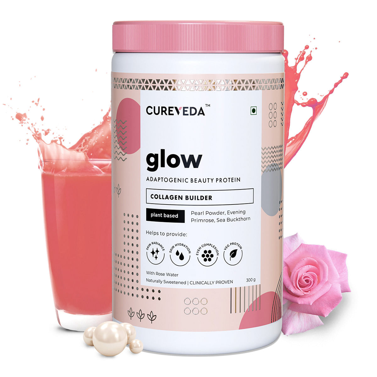 

Cureveda Glow Veg Collagen Builder Powder (300g) for Brighter & Youthful Skin, Plant-Based Supplement with Rose Water, Veg Beauty Protein, Evening ...