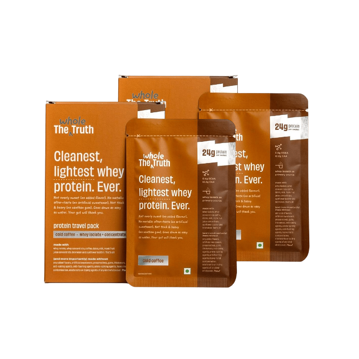 

The Whole Truth Whey Protein Isolate+Concentrate | Cold Coffee 210g | 24g Protein/Sachet 6.4g BCAA | 100% Authentic No Adulteration | Clean, Light ...