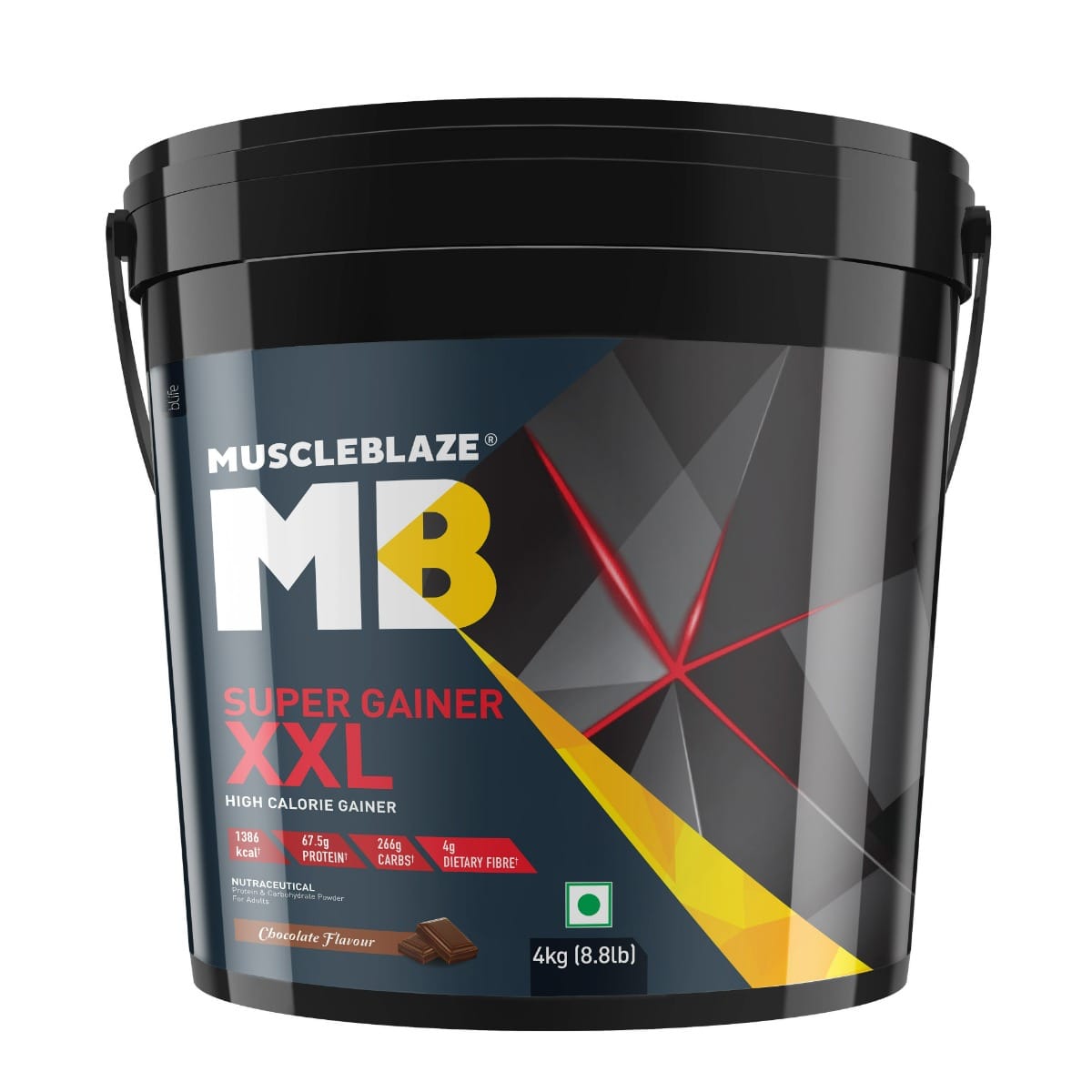 

MuscleBlaze Super Gainer XXL | Muscle Mass High Protein Gainer (Chocolate, 4kg / 8.8lbs, 40 Servings)