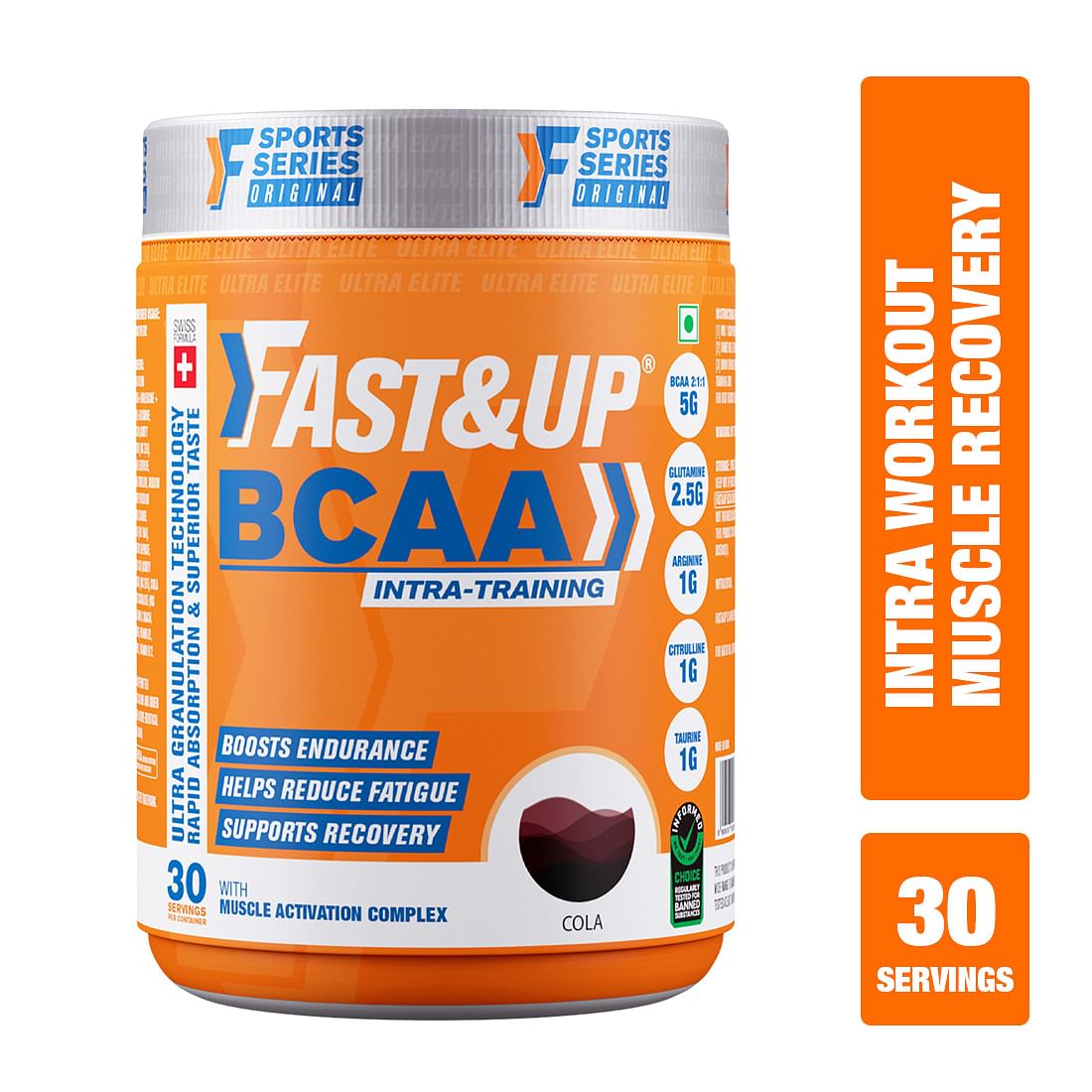 

Fast & Up BCAA Supplement- Pre/Post Intra Workout Supplement For Muscle Recovery&Endurance Energy Drink (450 g, Cola Flavored)