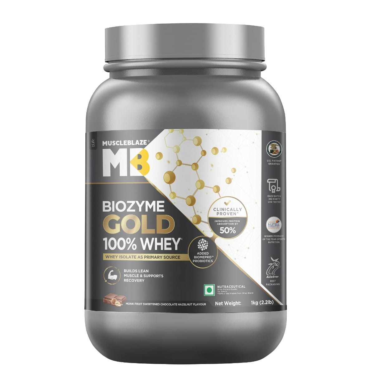 MuscleBlaze Biozyme Gold 100 Whey Protein | Whey Isolate as Primary Protein Source (Monk Fruit Sweetened Chocolate Hazelnut)-picture-16