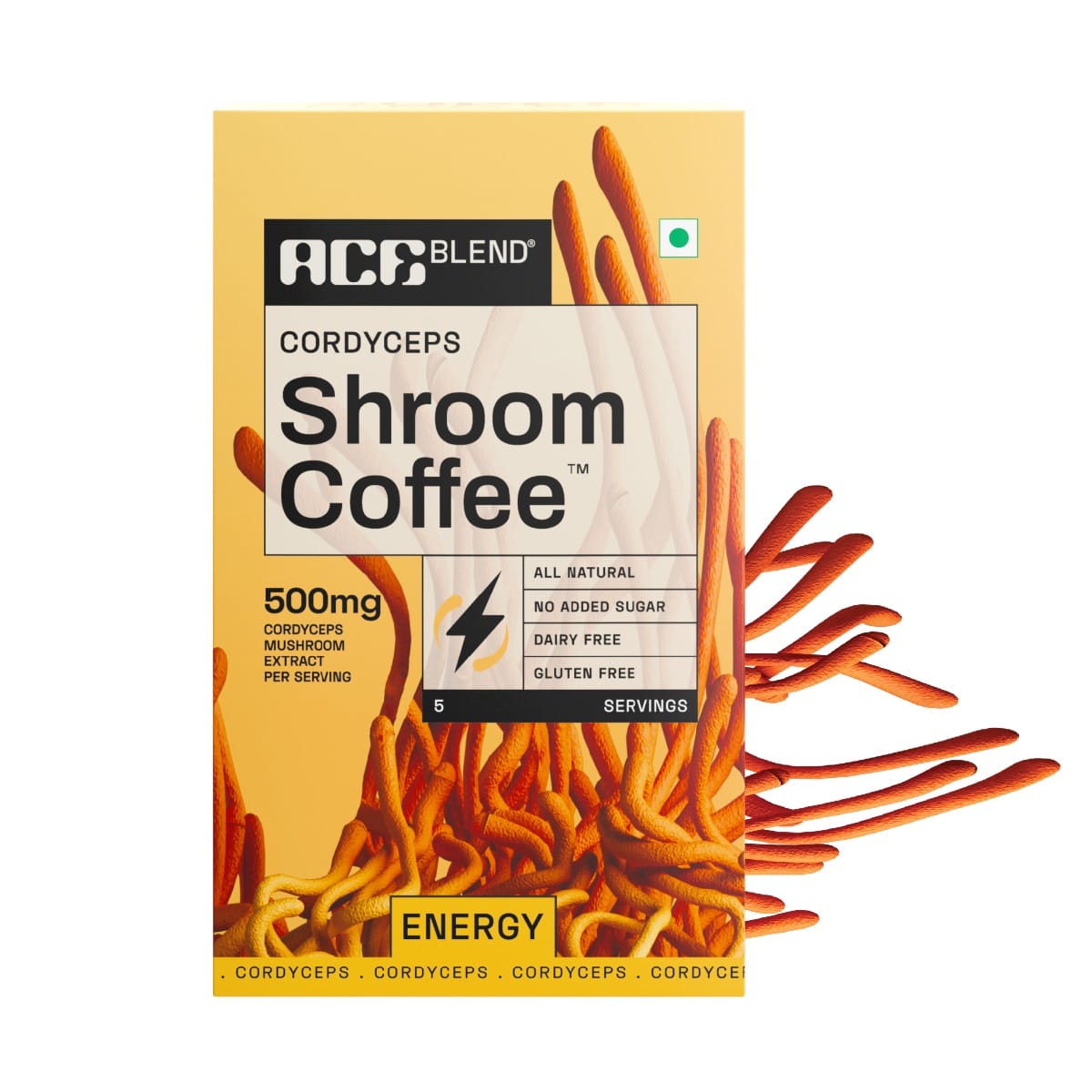 Ace Blend Cordyceps SHROOM COFFEE™ | Mushroom Coffee | KSM 66 Ashwagandha | L-Theanine | MCT | Immunity | Energy | 100% Arabica | Instant Black Coffee | Fasting Friendly | Cold/Hot Brew