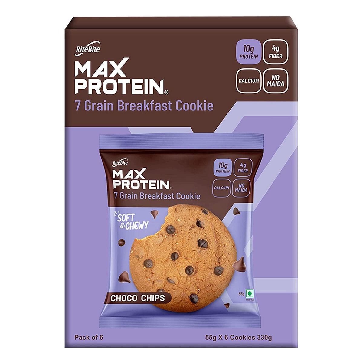 

RiteBite Max Protein Cookies Choco Chips (Pack of 6), 330 g