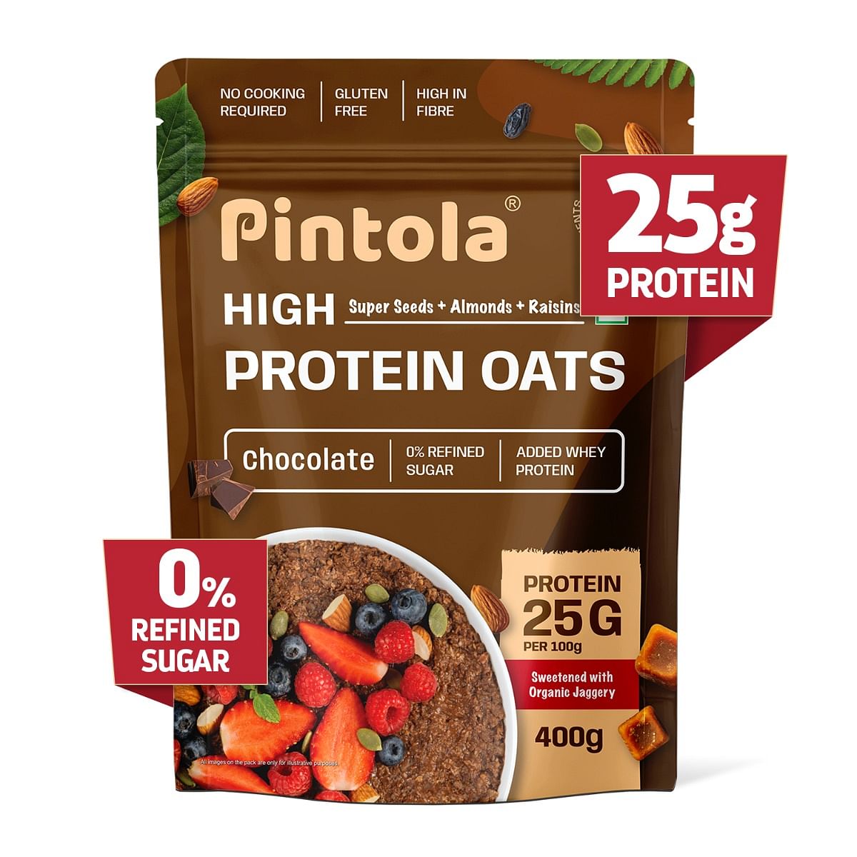 

Pintola 25g High Protein Oats, Dark Chocolate, Oats for weight loss, Breakfast Cereals Pouch - 400g