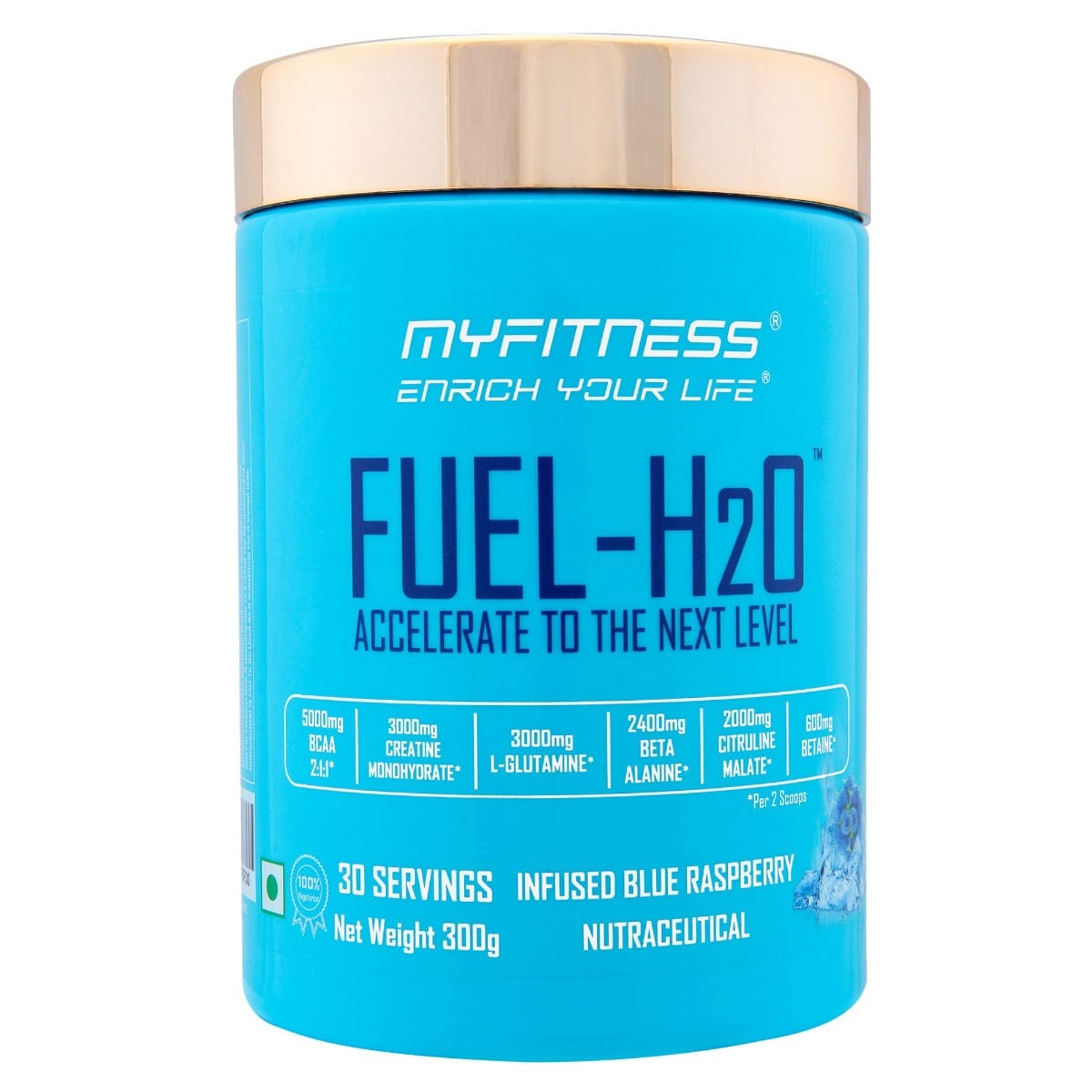 Myfitness® FUEL-H2O|5000mg BCAA 2:1:1|3000mg Creatine|3000mg L-Glutamine|2400mg Beta Alanine|2000mg Citruline Malate|1000mg Taurine|600mg Betaine| Electrolyte Blend|30 Servings