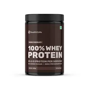 Healthifyme 100% Whey Protein Blend | 25.5gm protein, 5.6gm BCAA | With Digestive Enzymes | No added Sugar or Artificial Sweeteners | Zero Preservatives (Double Chocolate)