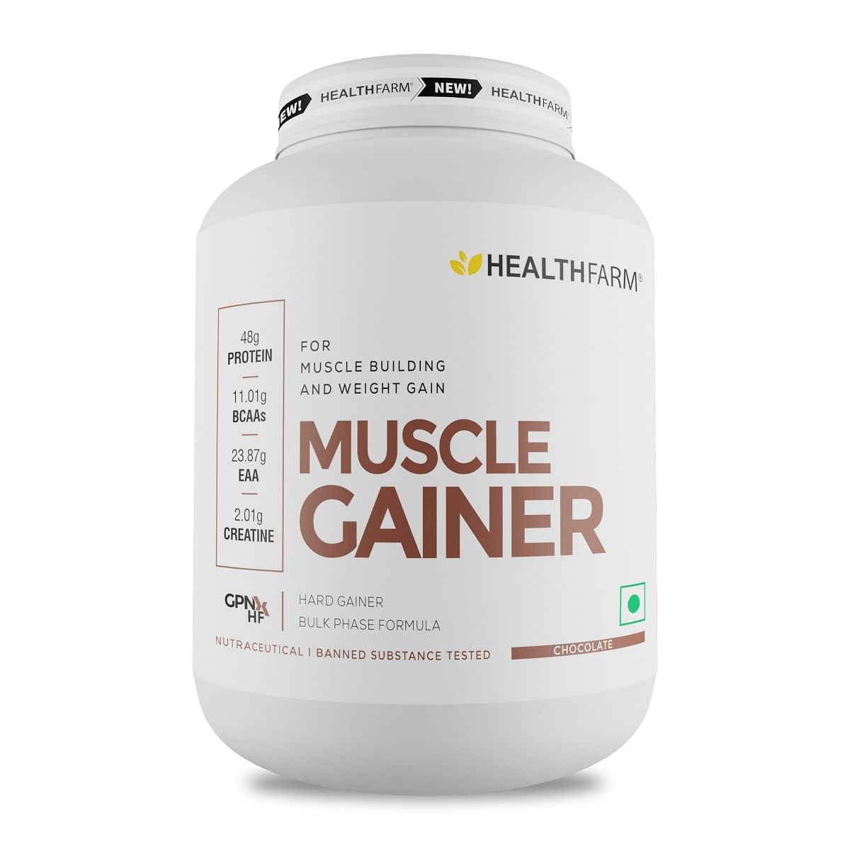 

Healthfarm Muscle Gainner Chocolate 3kg | Hard Gainer Bulk Phase Formula