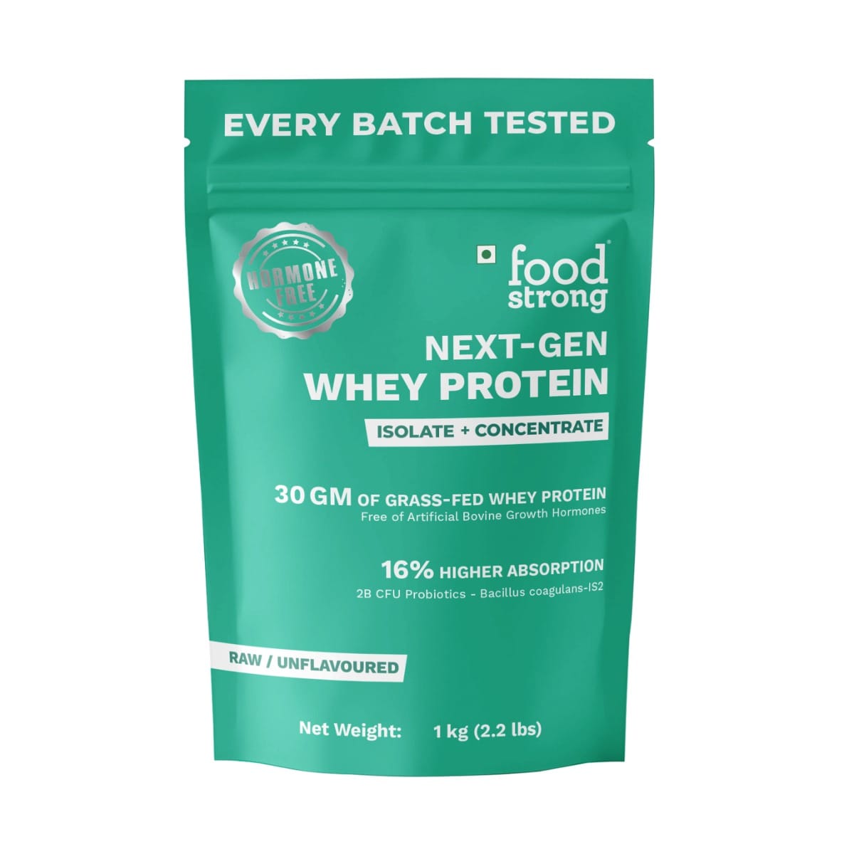 

Foodstrong Next-Gen Whey Protein Isolate + Concentrate, 100% Hormone Free Grass-Fed Whey, 30G Protein, Unflavoured (Raw Protein), With Turmeric, Pr...