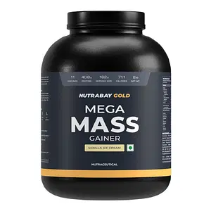 NUTRABAY Gold Mega Mass Gainer Protein Supplement Powder - 2 Kg |Complex Carbs to Protein Blend (3:1), 40g Protein, 714 Caloreis, 7.8g BCAAs | Easy Digesting Gainer Protein Powder for Men & Women