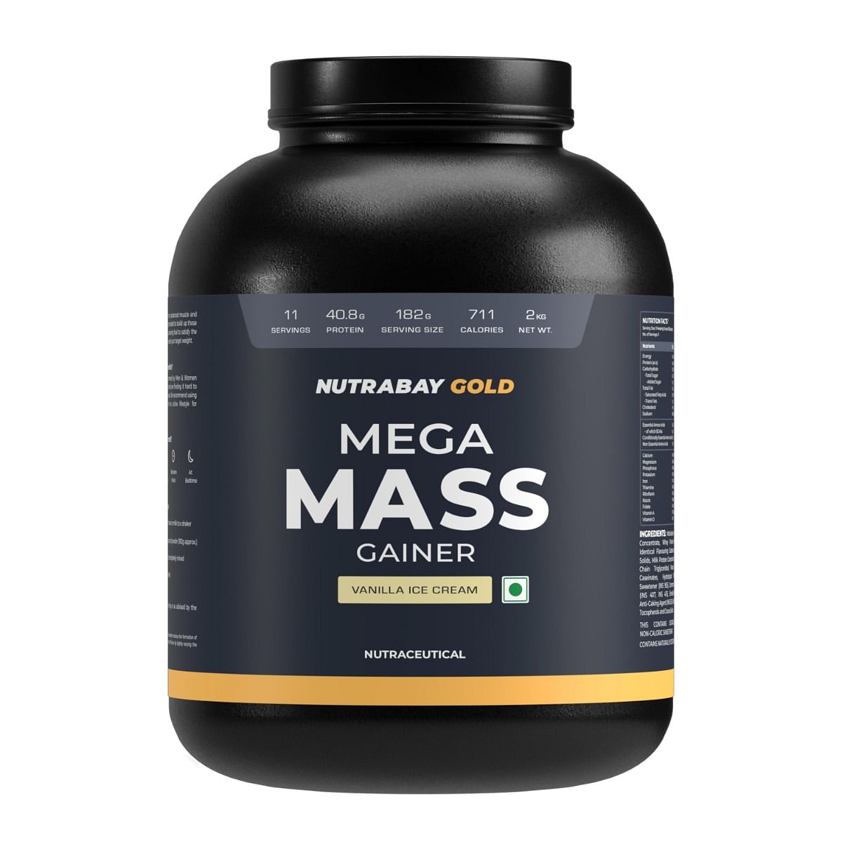 

Nutrabay Gold Mega Mass Gainer Protein Supplement Powder - Complex Carbs to Protein Blend (3:1), 40g Protein, 714 Caloreis, 7.8g BCAAs, Easy Digest...