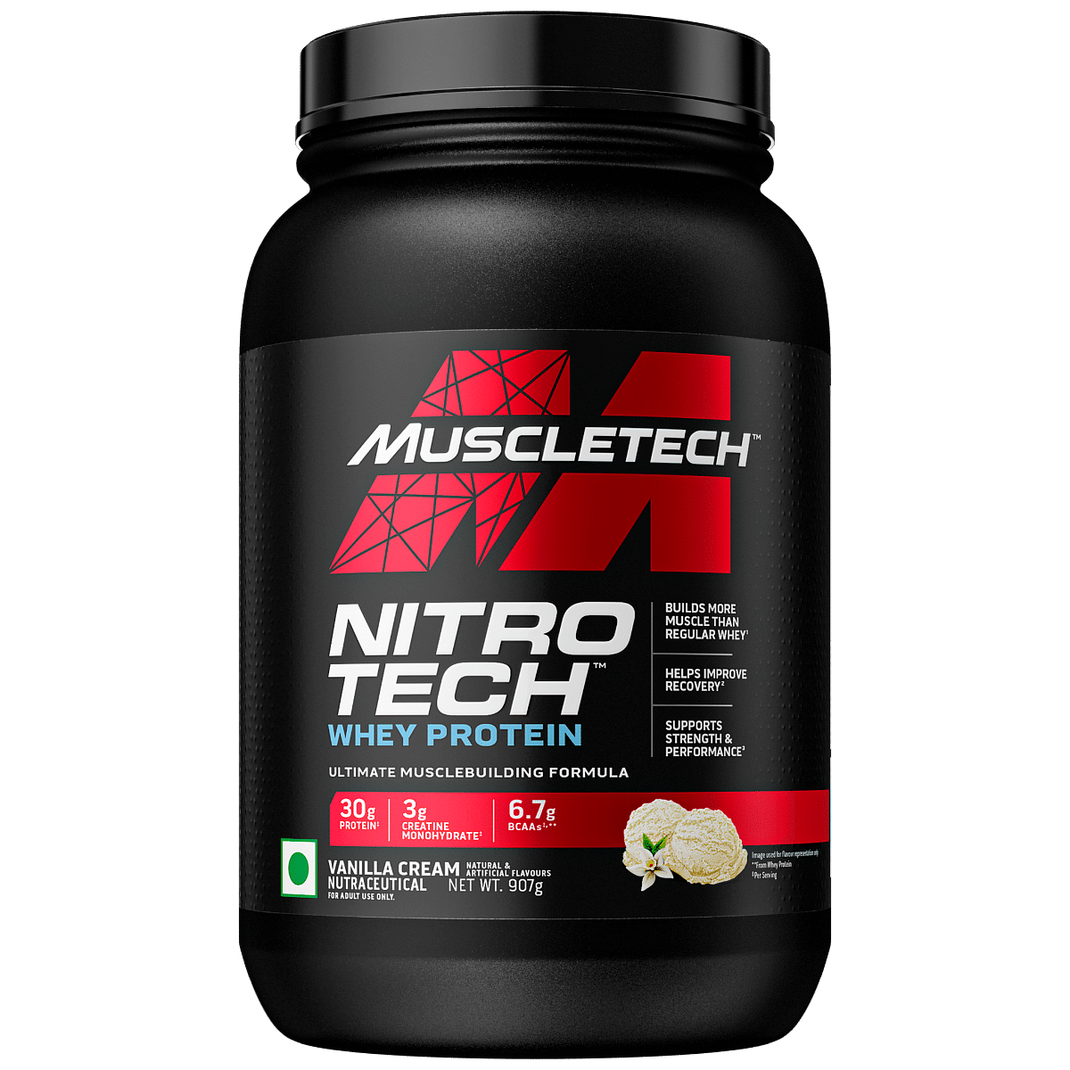 

MuscleTech Nitrotech Whey Protein 907g | 20 Serving | 30g Protein | Vanilla Cream Flavour | Muscle | Recovery | Strength