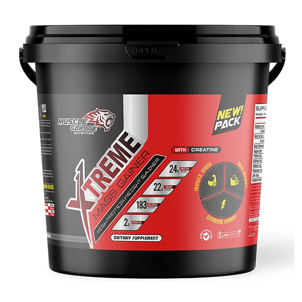 

Muscle Garage Extreme Mass Gainner for Bulking and Muscle Growth |226 Kcal Energy , Fat 54 gm ,Protein 12 gm | 4.5 Kg | Chocolate