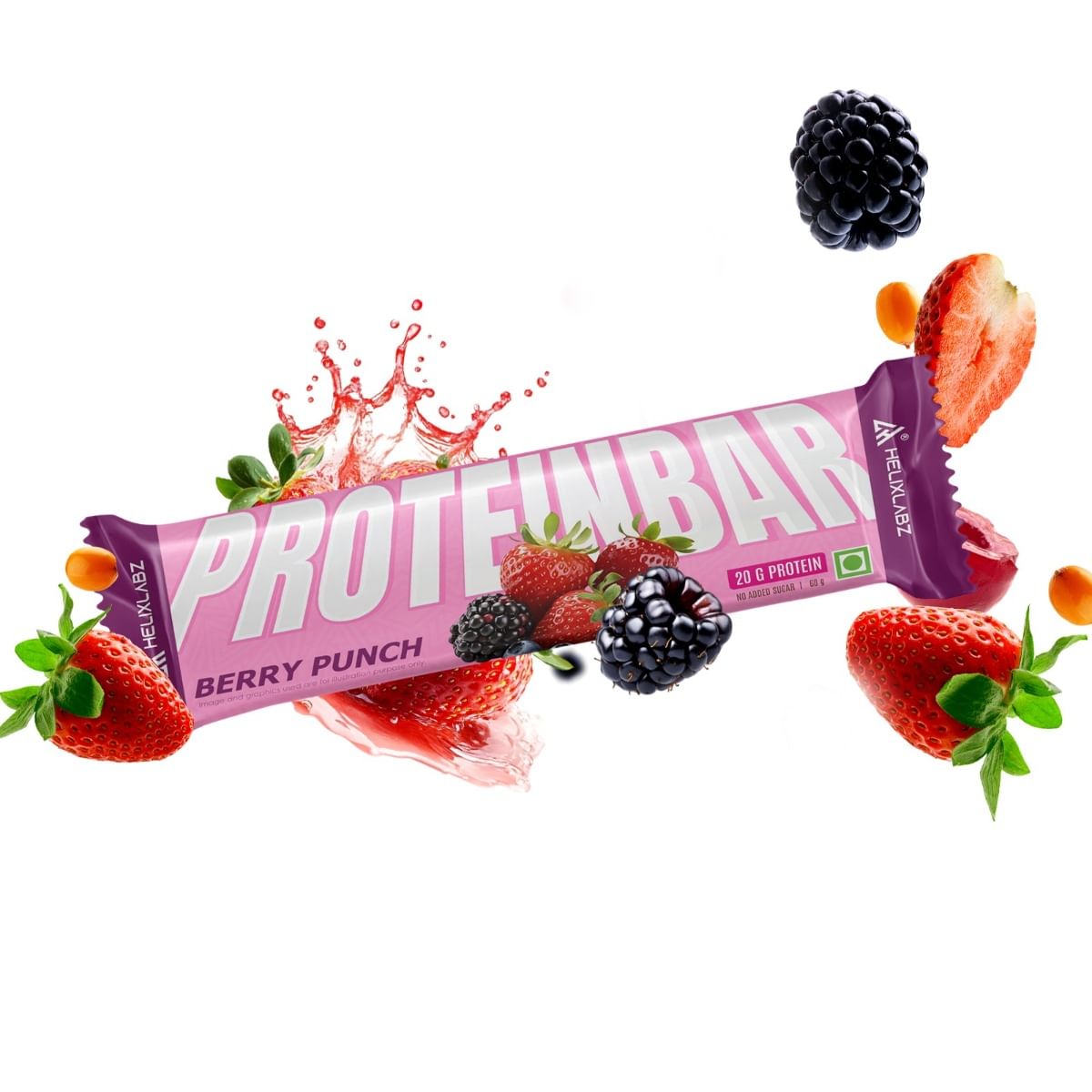 

Helixlabz High Protein Bar 20.4g Protein , 5.2g Fiber | Berry Punch- 60 Gm | Pk of 6