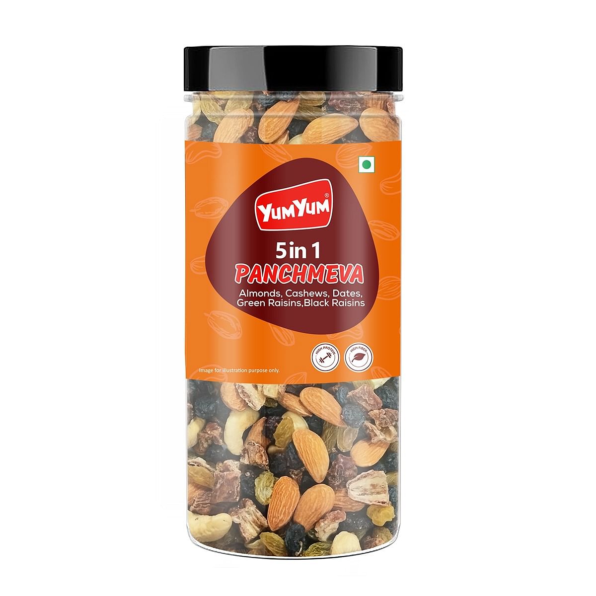 

Yum Yum Panchmeva I Health Premium Trail Mix | Healthy Mixed Nuts with Dry Fruits | Almonds | Cashews | Green & Black Raisins | Dates | Reuseable ...