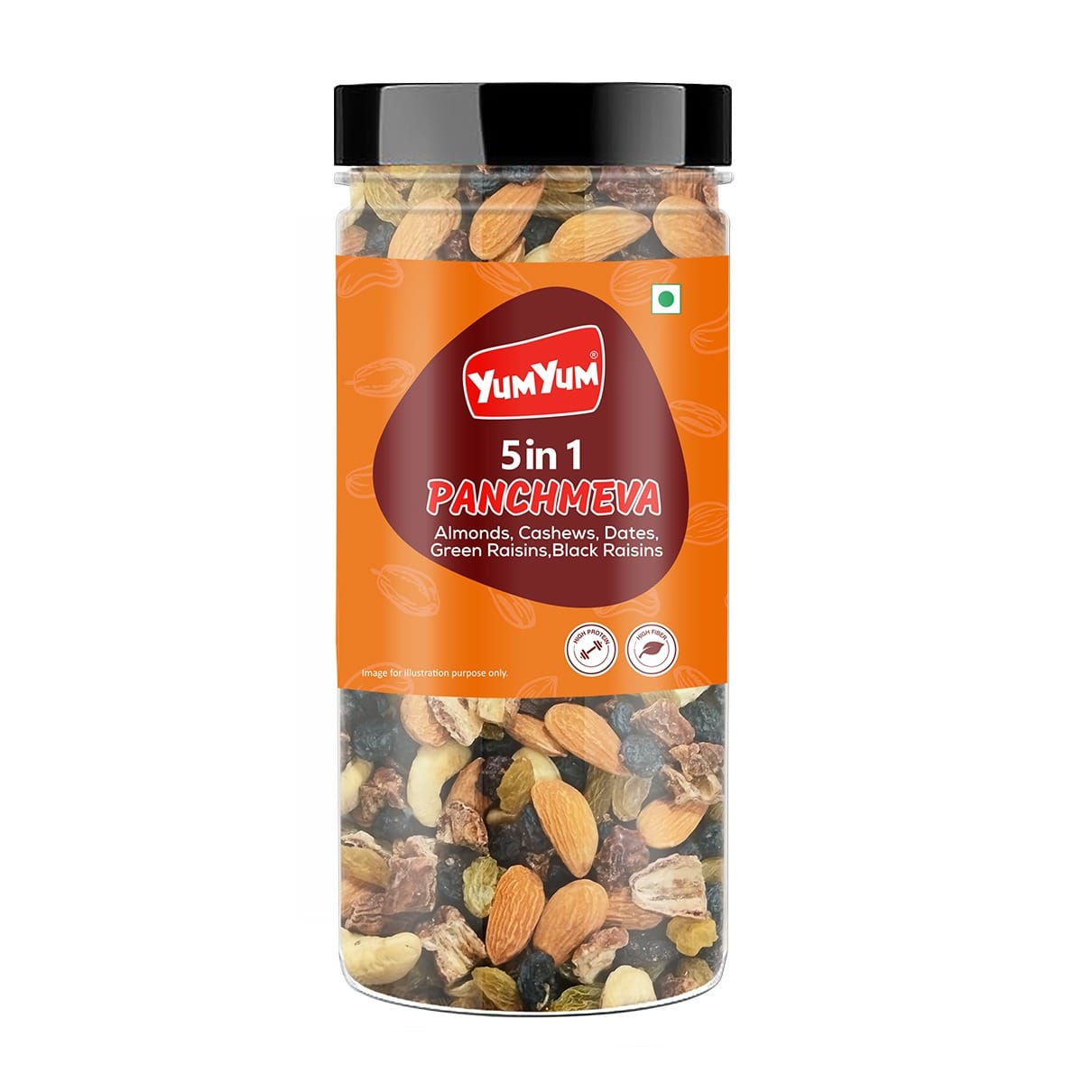 Yum Yum Panchmeva I Health Premium Trail Mix | Healthy Mixed Nuts with Dry Fruits | Almonds | Cashews | Green & Black Raisins | Dates | Reuseable Jar-image-19
