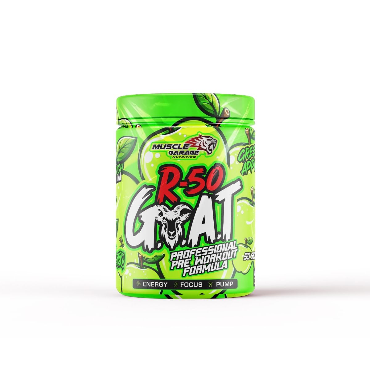

Muscle Garage R-50 GOAT Pre-Workout| Energy, Focus, Strength & Muscle Pump Booster | 50 Servings – Explosive Performance Supplement | 350 gm | Gree...