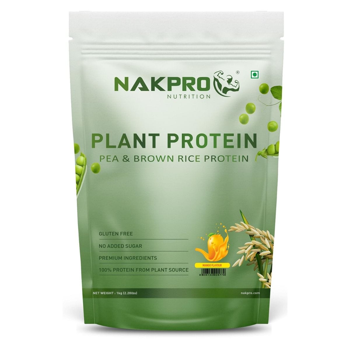NAKPRO Vegan Plant Protein Powder (Pea Protein & Brown Rice Protein), Mango - 1kg | 25.2g Protein, 4.9g BCAA | Easy To Digest