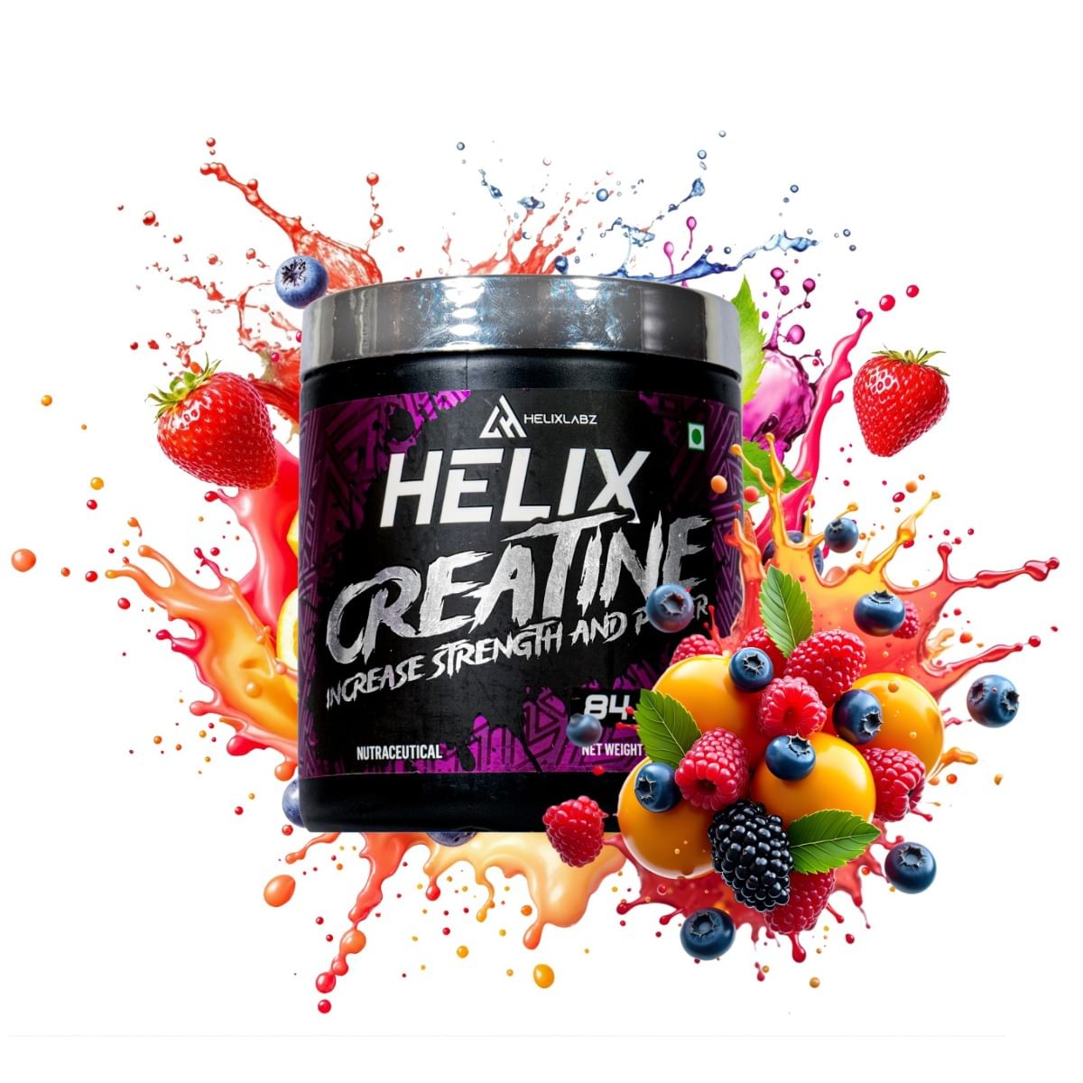 

Helixlabz Creatine Monohydrate for Rapid Absorption | Enhanced Muscle strength & Power| Fruit Punch | 250 Gm | 84 Servings
