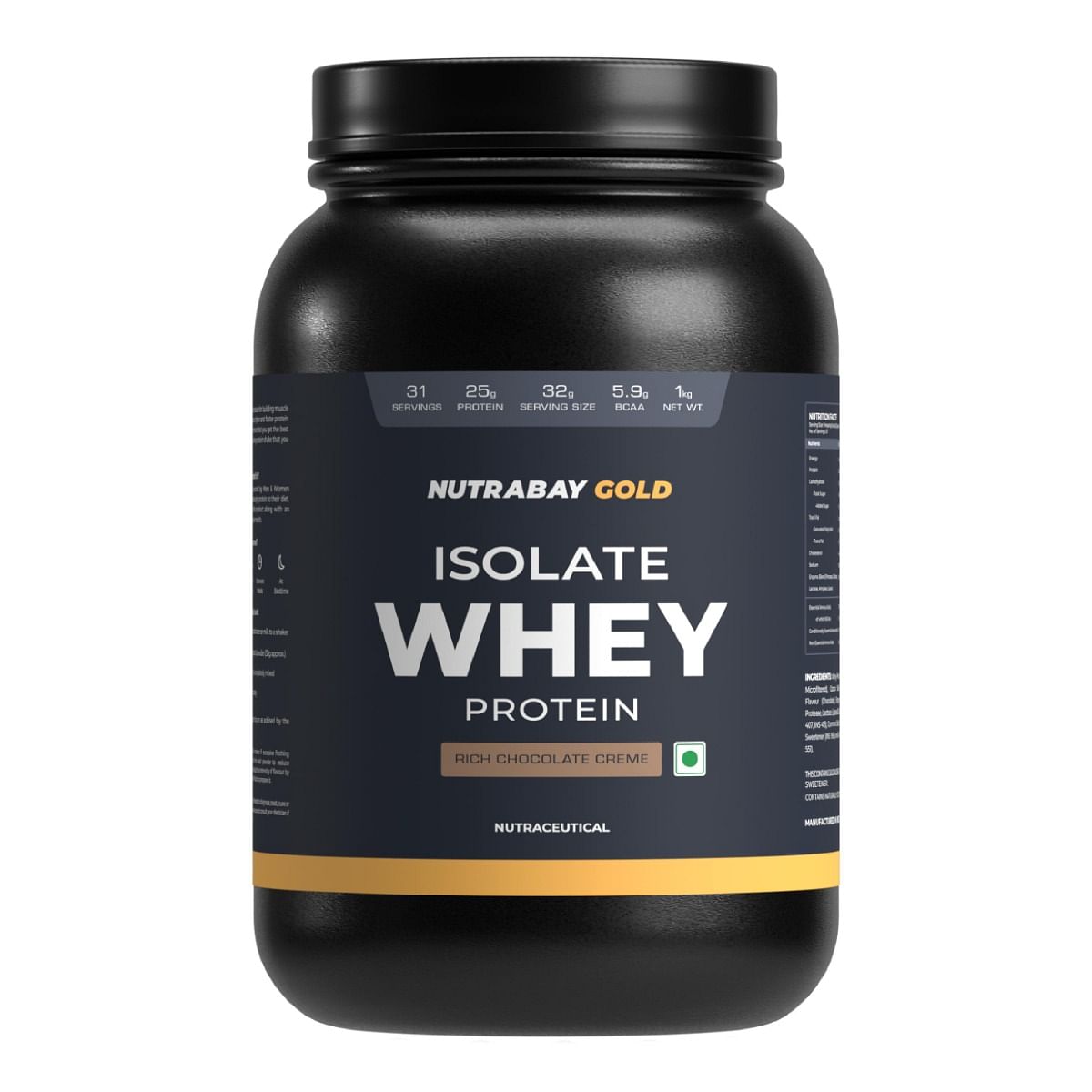 

Nutrabay Gold Whey Protein Isolate 1Kg | 31 Serving | 25g Protein | Rich Chocolate Creme Flavour | Build Muscle | Fast Recovery