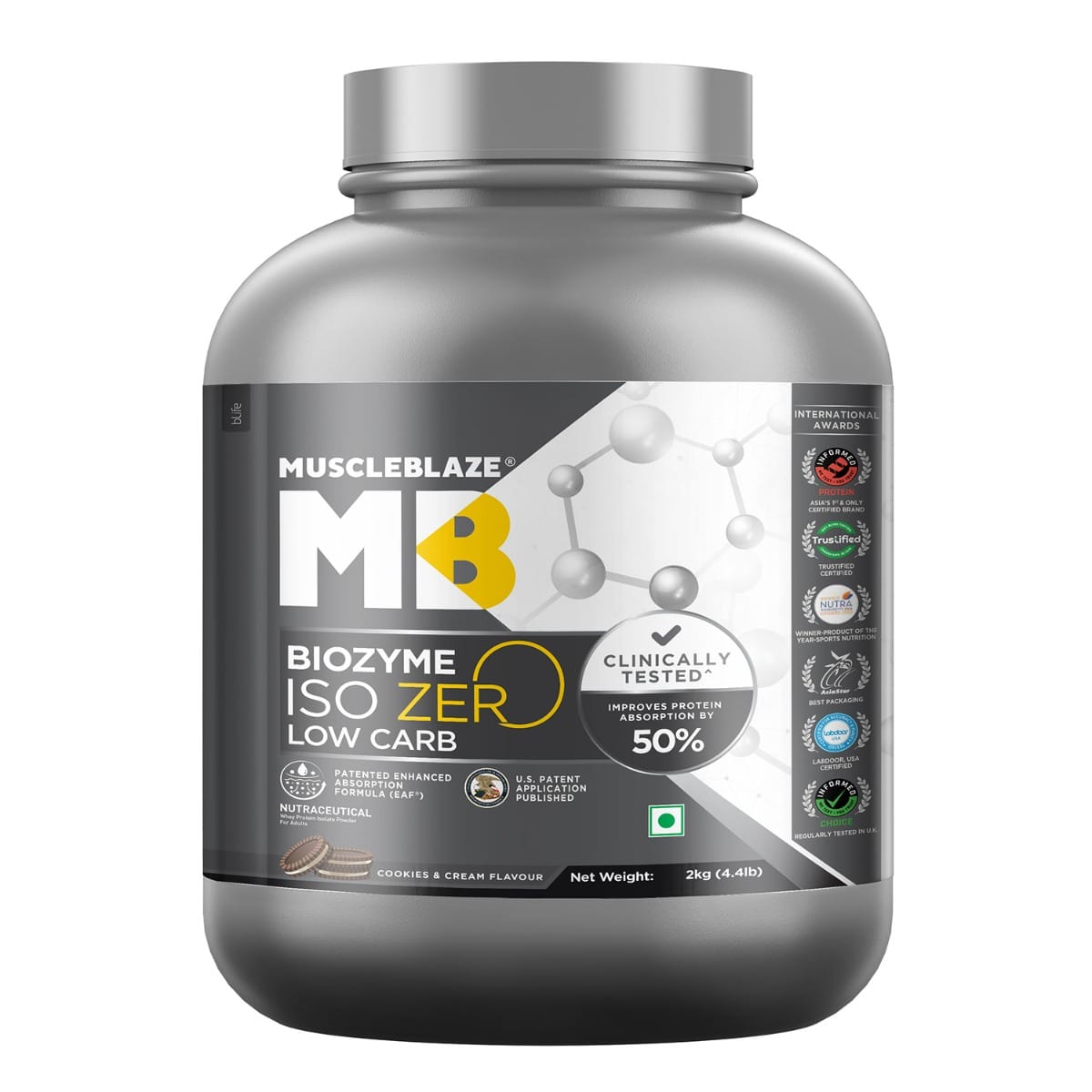 MuscleBlaze Biozyme Iso-Zero, Low Carb, 100 Pure Whey Protein Isolate with USA Patent-Published Enhanced Absorption Formula (EAF®), Informed Choice UK, Labdoor USA Certified, 27 g Pure Isolate Whey Per Scoop-image-25
